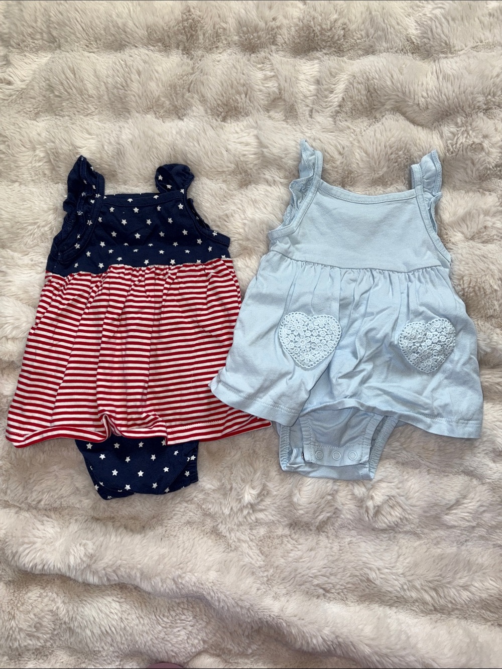 Carter's Red, White & Navy Star-Striped and Light Blue Heart Dress Bodysuit Set